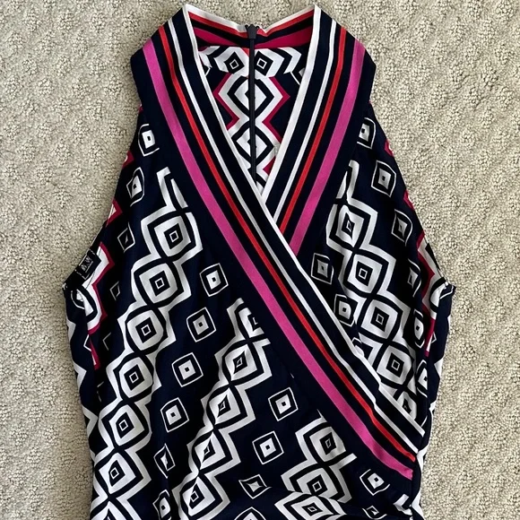 Joseph Ribkoff Abstract Print Sleeveless Sheath Dress Navy/Pink/White Size 4 - Picture 4 of 13